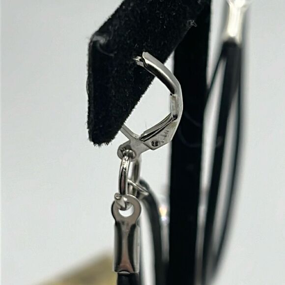Swarovski Crystal Black Two Leather Cord Dangle Earrings- Handmade NEW - Picture 10 of 10